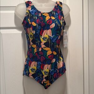 NWT H20 Wear Scoop Back, Support Tank Vibrant Floral One Piece Swimsuit 12